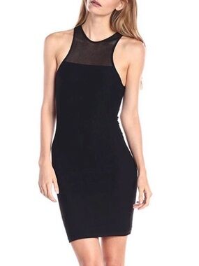 BCBGeneration Sleeveless Black Fishnet Mesh Yoke Ribbed Bodycon Dress Size M/L
